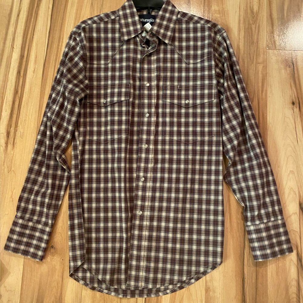 Wrangler Men's Brown Plaid Western Shirt—S